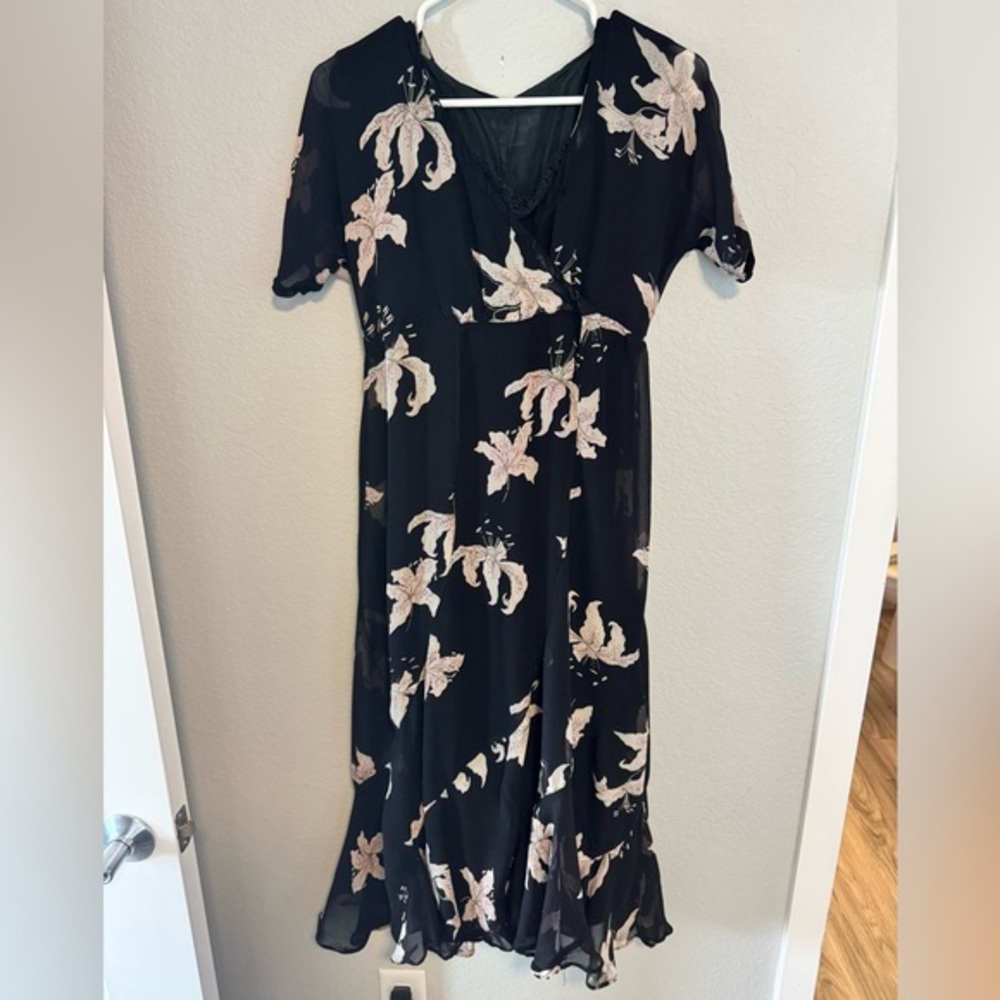 Vintage American Angel Floral Flutter Sleeve Maxi Dress Medium